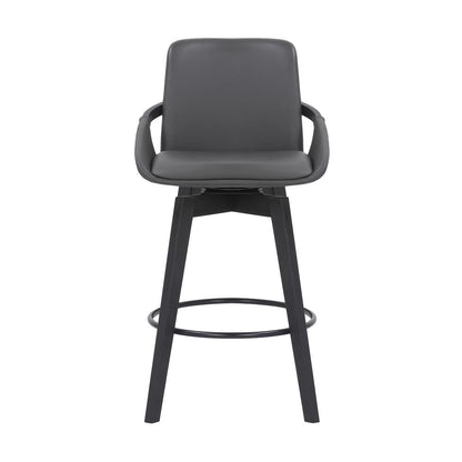 Swivel Wood Bar Chair with Black Faux Leather Seat for Counter Height