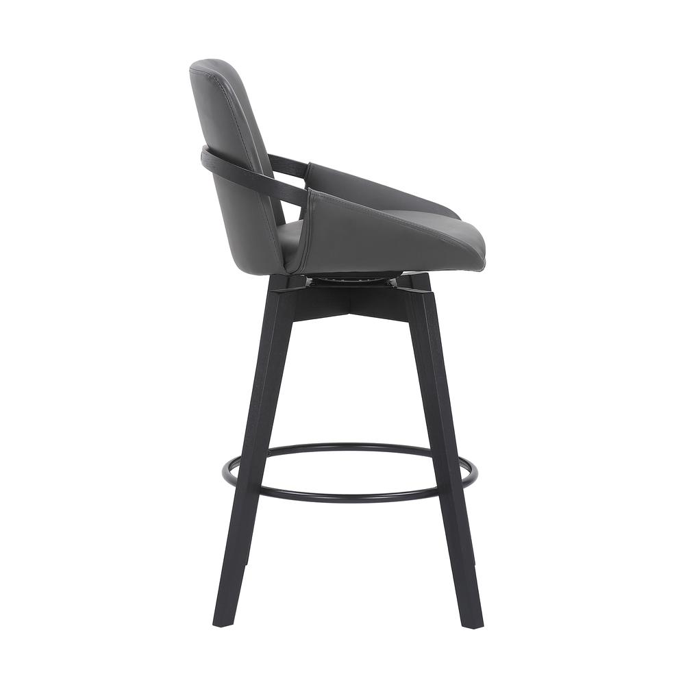 Swivel Wood Bar Chair with Black Faux Leather Seat for Counter Height