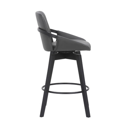Swivel Wood Bar Chair with Black Faux Leather Seat for Counter Height