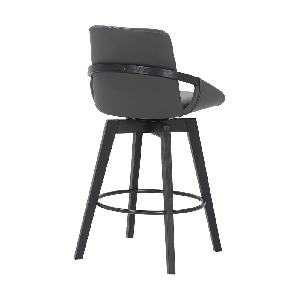 Swivel Wood Bar Chair with Black Faux Leather Seat for Counter Height