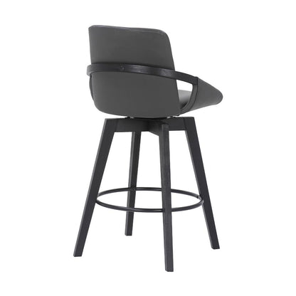 Swivel Wood Bar Chair with Black Faux Leather Seat for Counter Height