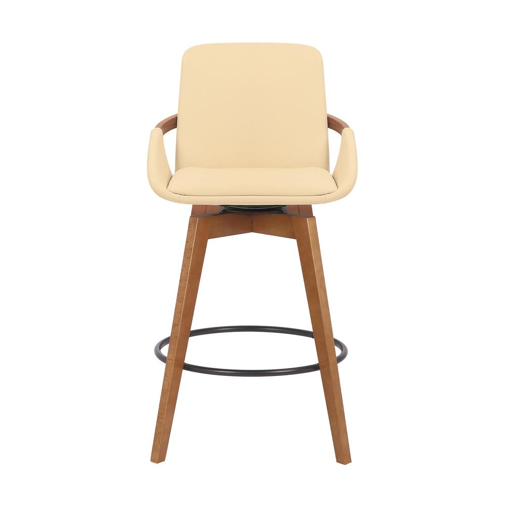 Swivel Counter Stool with Walnut Wood Frame and Faux Leather Seat
