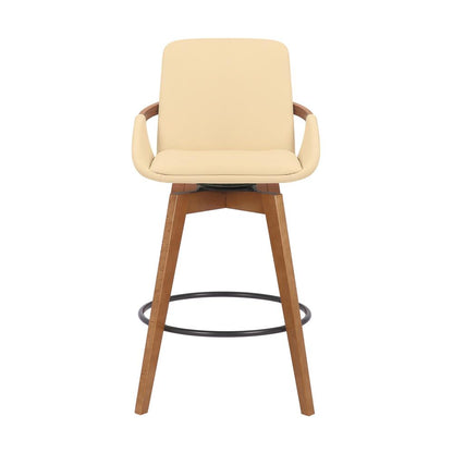 Baylor Swivel Wood Bar or Counter Height Stool in Faux Leather in WALNUT