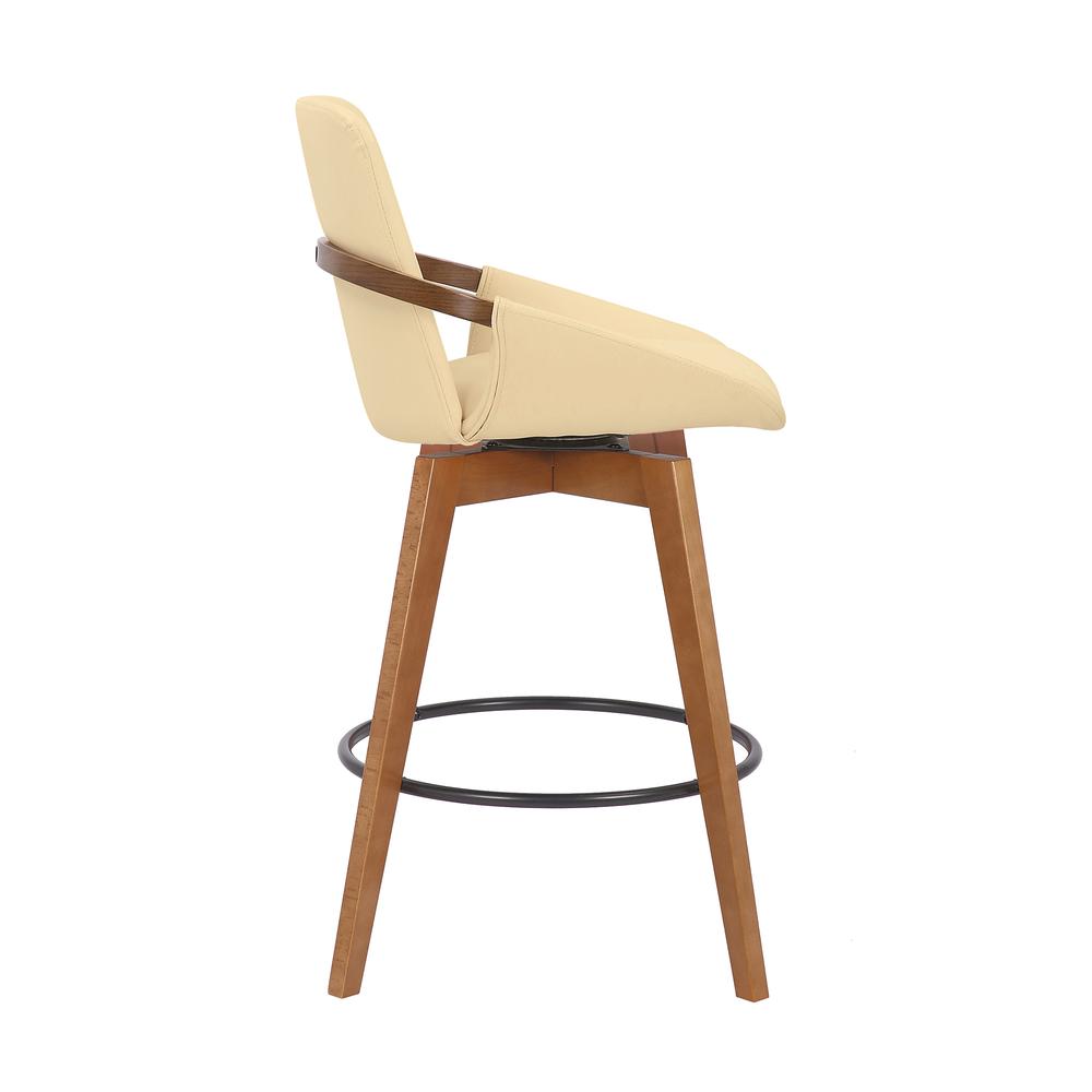 Swivel Counter Stool with Walnut Wood Frame and Faux Leather Seat