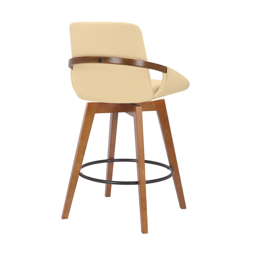 Baylor Swivel Wood Bar or Counter Height Stool in Faux Leather in WALNUT