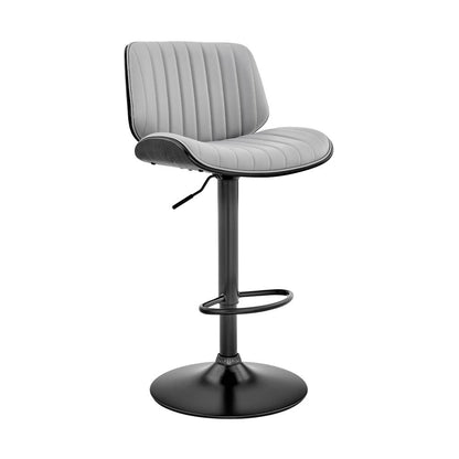Adjustable Gray Faux Leather Bar Stool with Walnut Wood and Black Base