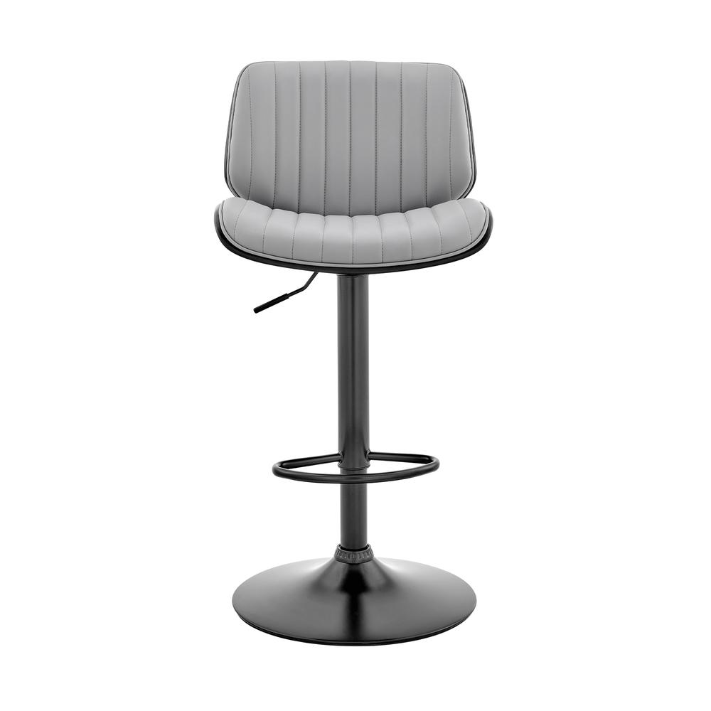 Adjustable Gray Faux Leather Bar Stool with Walnut Wood and Black Base