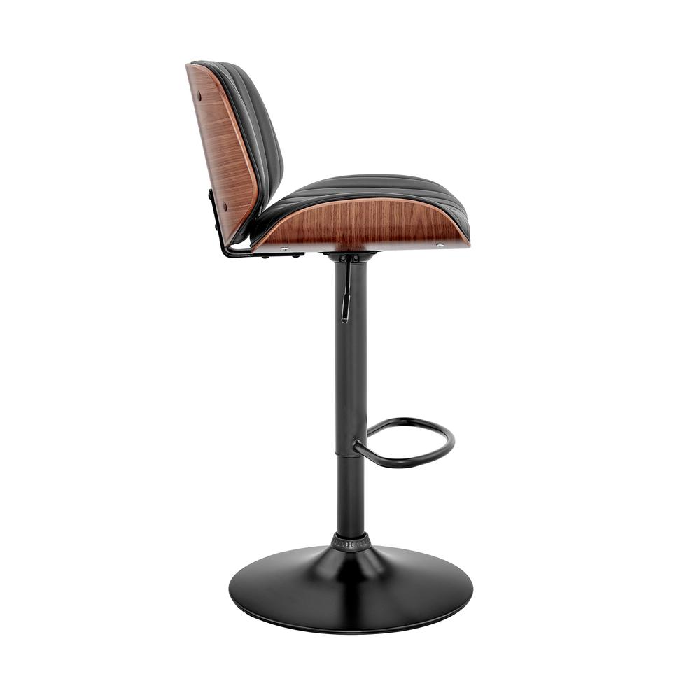 Adjustable Swivel Bar Stool with Black Faux Leather and Walnut Wood Seat