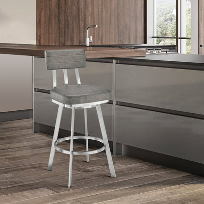 Benjamin Swivel Counter or Bar Stool in Faux Leather and Metal