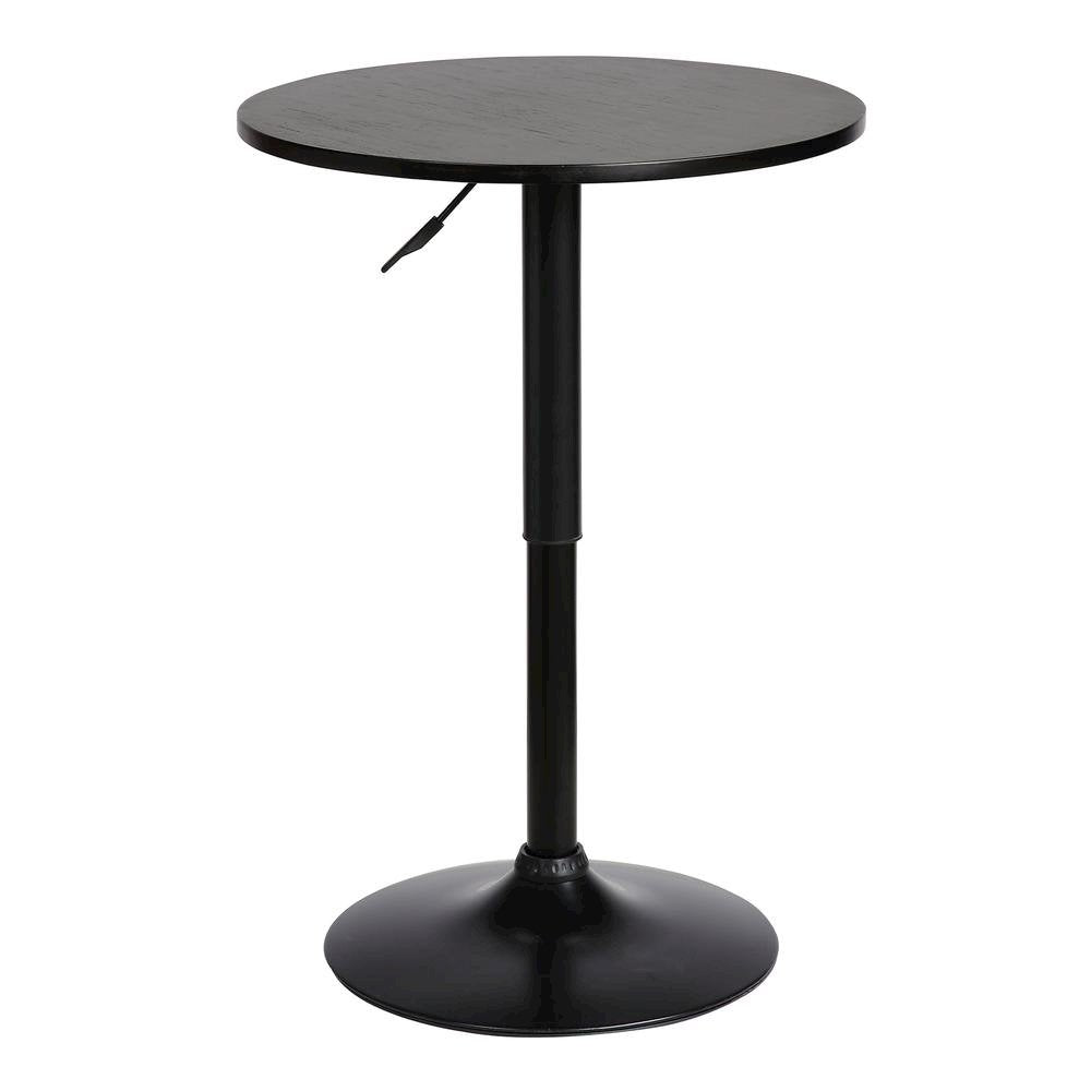 Adjustable Black Pub Table with Brushed Wood Top and Metal Base