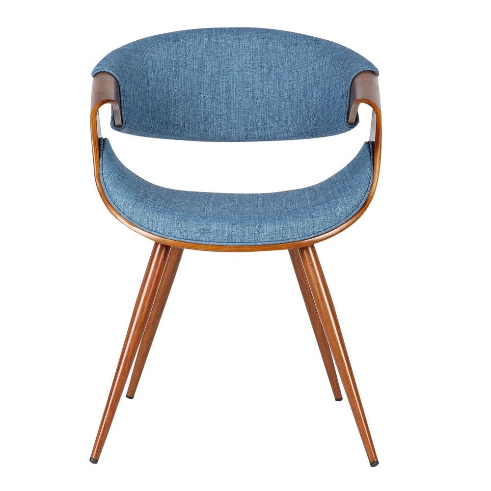 Walnut and Blue Mid Century Modern Dining Chair with Fabric Upholstery