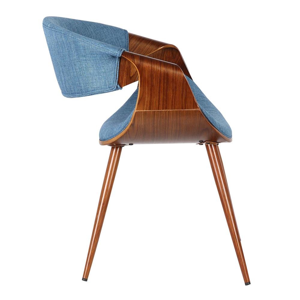 Walnut and Blue Mid Century Modern Dining Chair with Fabric Upholstery