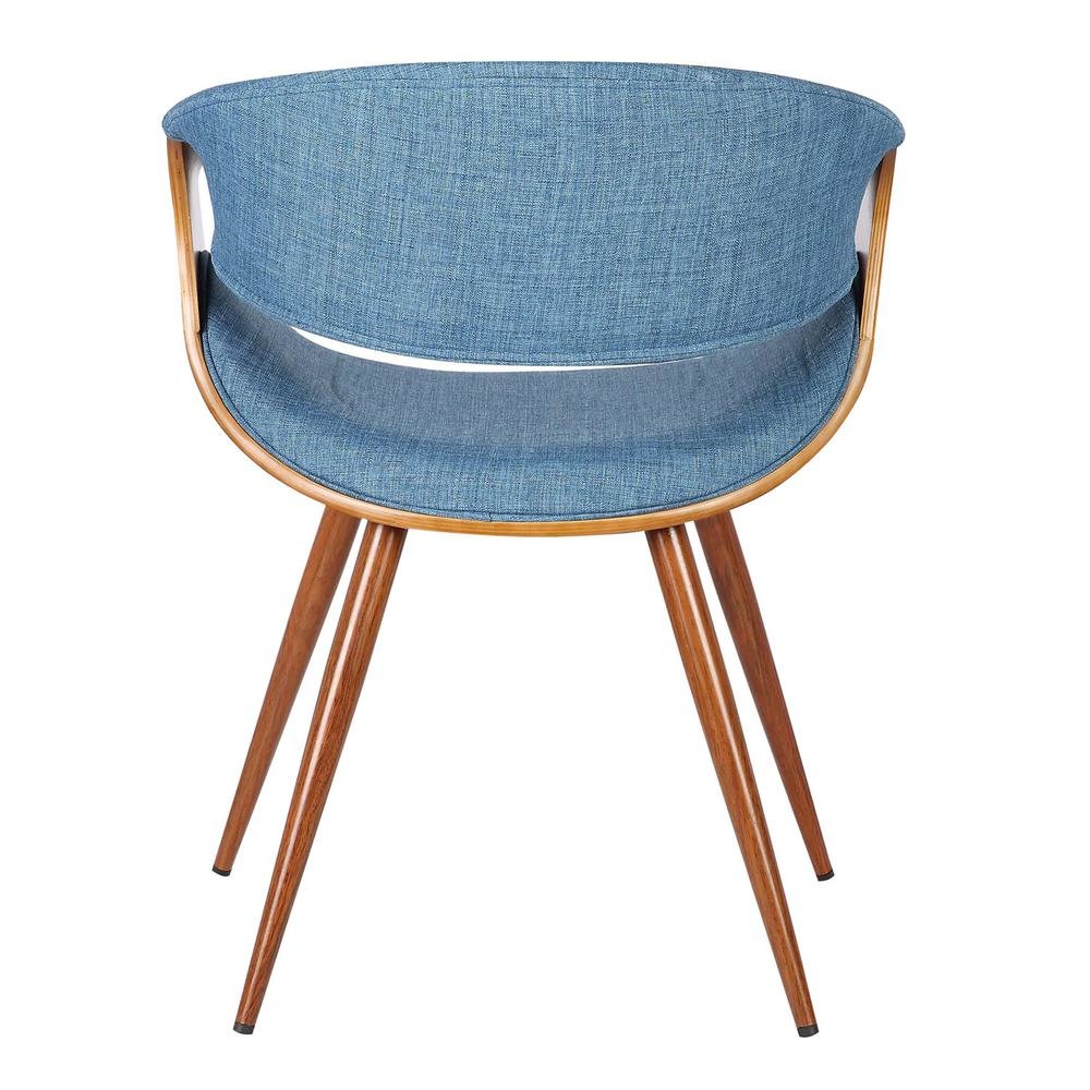 Walnut and Blue Mid Century Modern Dining Chair with Fabric Upholstery