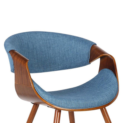 Walnut and Blue Mid Century Modern Dining Chair with Fabric Upholstery