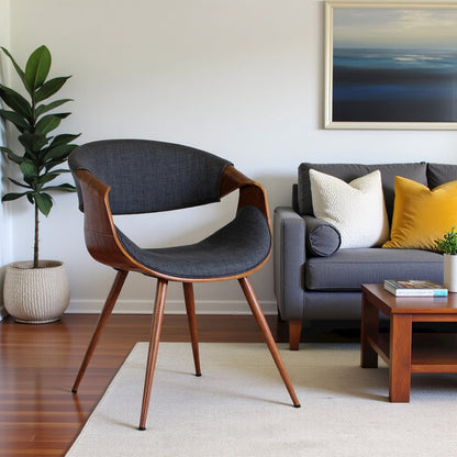 Mid-Century Modern Dining Chair in Walnut Wood and Charcoal Fabric