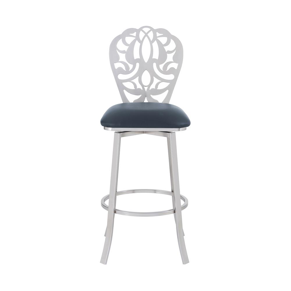 Cherie Contemporary 30" Bar Height Barstool in Brushed Stainless Steel Finish and Grey Faux Leather