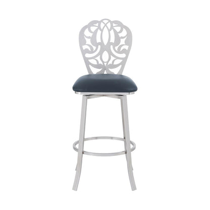 Cherie Contemporary 30" Bar Height Barstool in Brushed Stainless Steel Finish and Grey Faux Leather