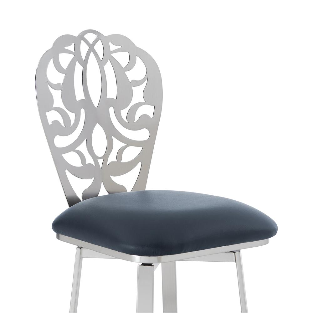 Cherie Contemporary 30" Bar Height Barstool in Brushed Stainless Steel Finish and Grey Faux Leather
