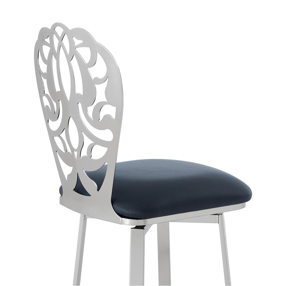Cherie Contemporary 30" Bar Height Barstool in Brushed Stainless Steel Finish and Grey Faux Leather