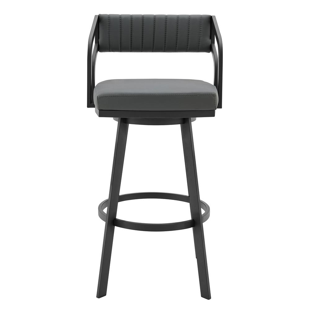 Capri 26" Swivel Modern Black Metal and Slate Gray Faux Leather Bar and Counter Stool