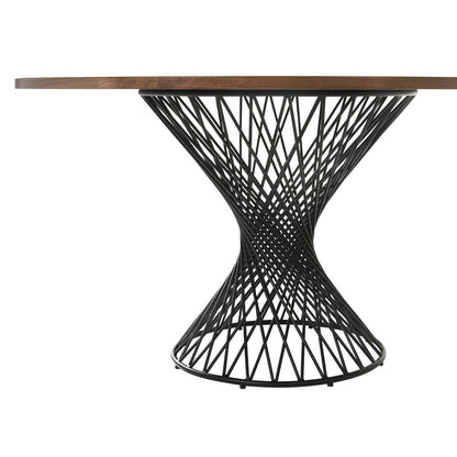 Cirque 54" Round Mid-Century Modern Pedestal Walnut Wood Dining Table with Epoxy Black Metal Base