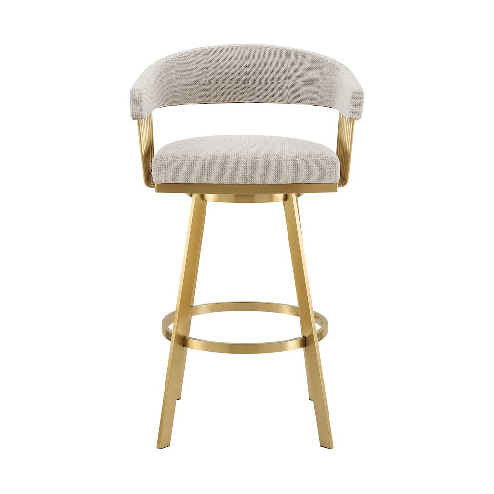 Chelsea 30" Swivel Bar Stool with Gold Brushed Stainless Steel and Taupe Fabric