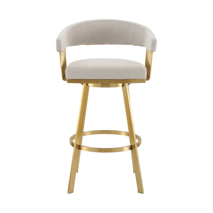 Chelsea 30" Swivel Bar Stool with Gold Brushed Stainless Steel and Taupe Fabric