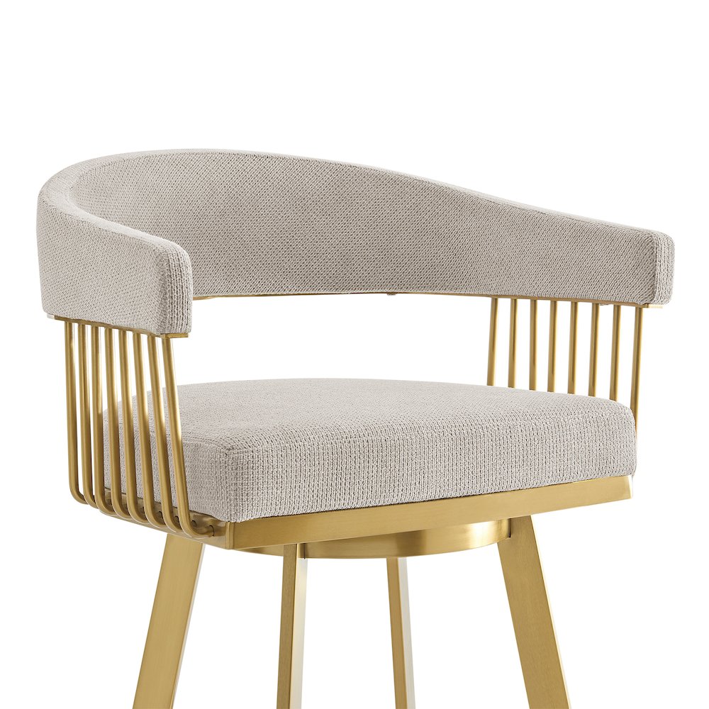 Chelsea 30" Swivel Bar Stool with Gold Brushed Stainless Steel and Taupe Fabric