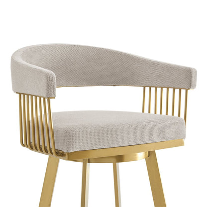 Chelsea 30" Swivel Bar Stool with Gold Brushed Stainless Steel and Taupe Fabric