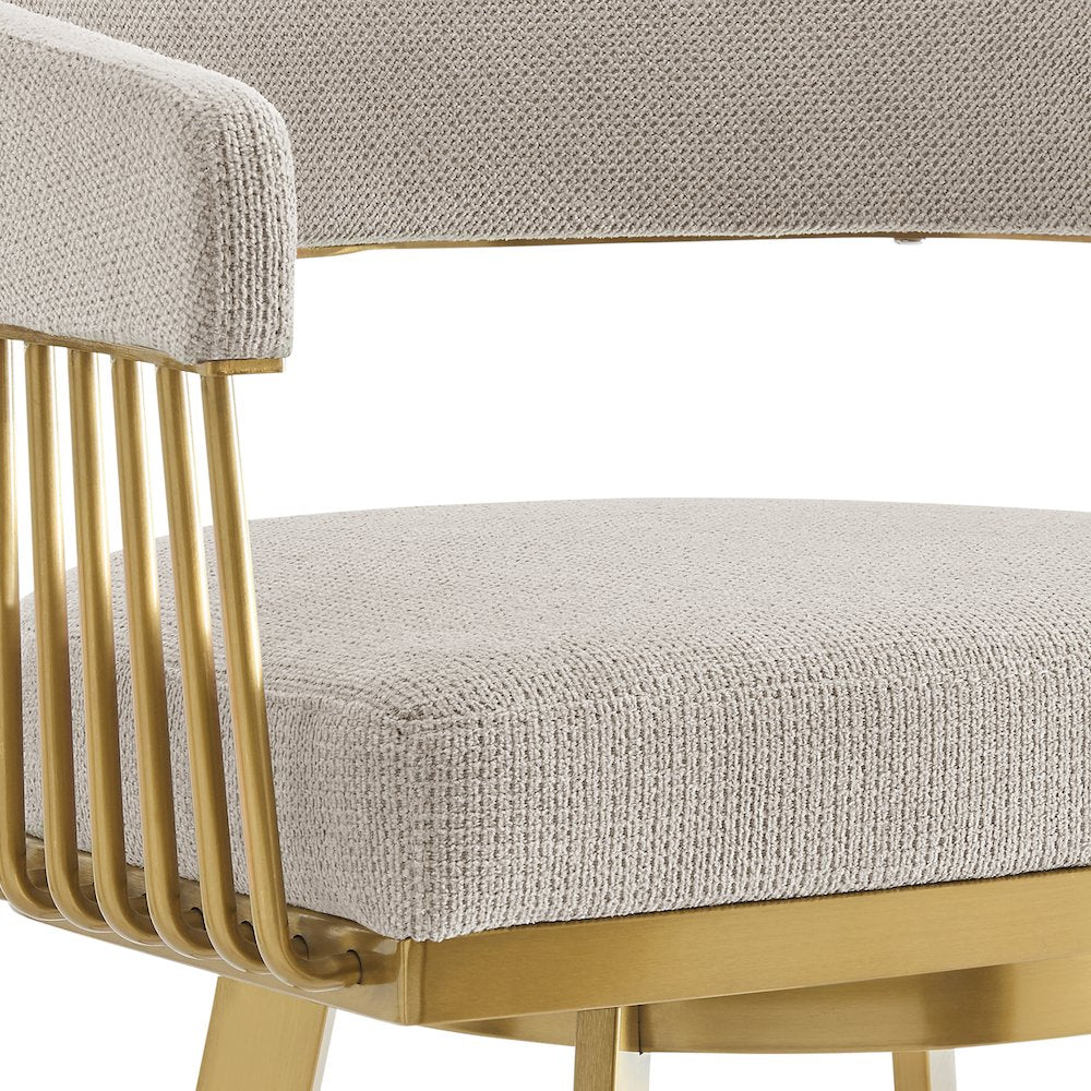 Chelsea 30" Swivel Bar Stool with Gold Brushed Stainless Steel and Taupe Fabric