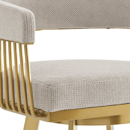 Chelsea 30" Swivel Bar Stool with Gold Brushed Stainless Steel and Taupe Fabric