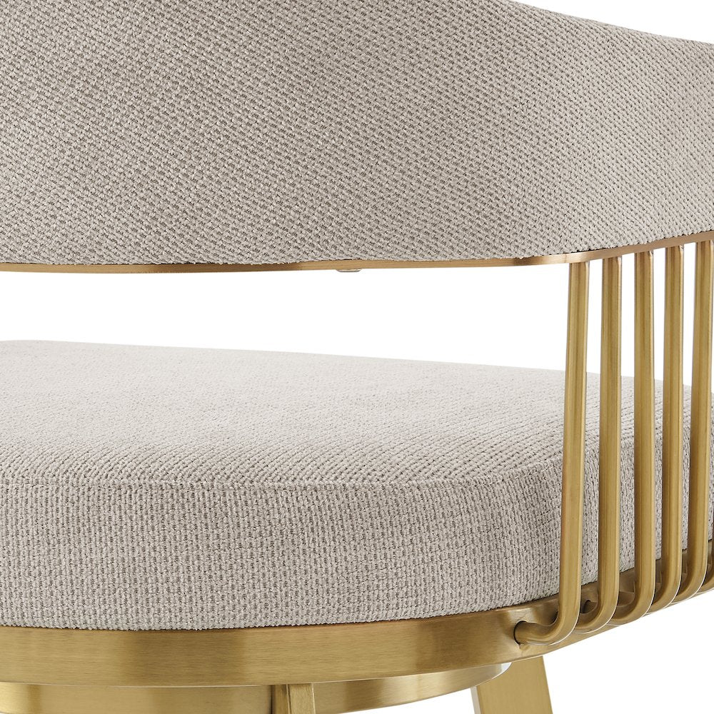 Chelsea 30" Swivel Bar Stool with Gold Brushed Stainless Steel and Taupe Fabric