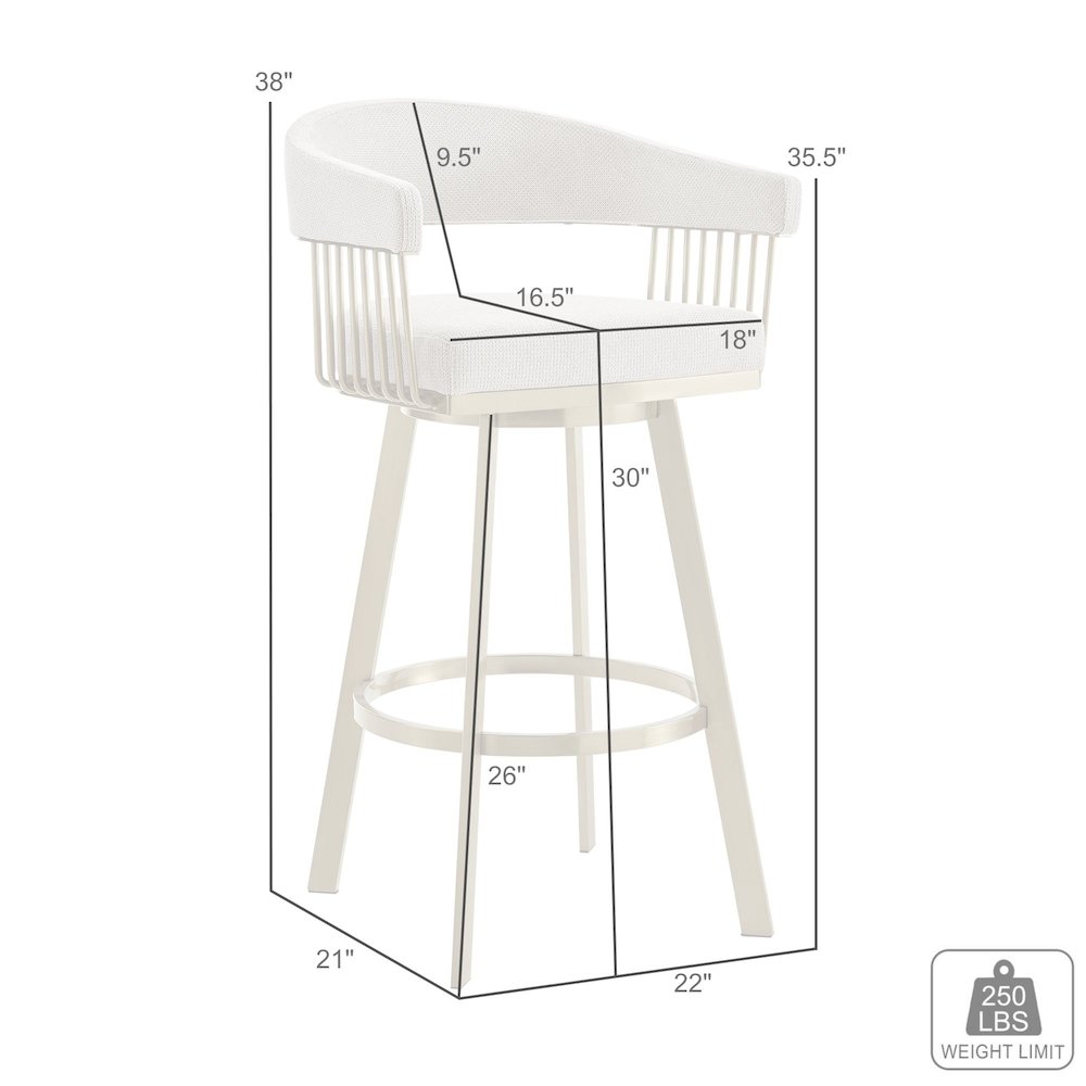Chelsea 30" Swivel Bar Stool with Gold Brushed Stainless Steel and Taupe Fabric