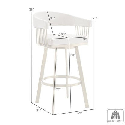 Chelsea 30" Swivel Bar Stool with Gold Brushed Stainless Steel and Taupe Fabric