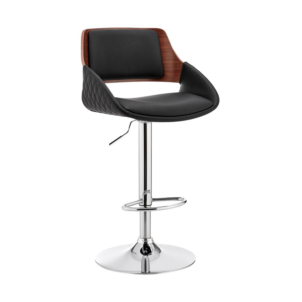 Adjustable Swivel Bar Stool with Black Faux Leather and Chrome Base