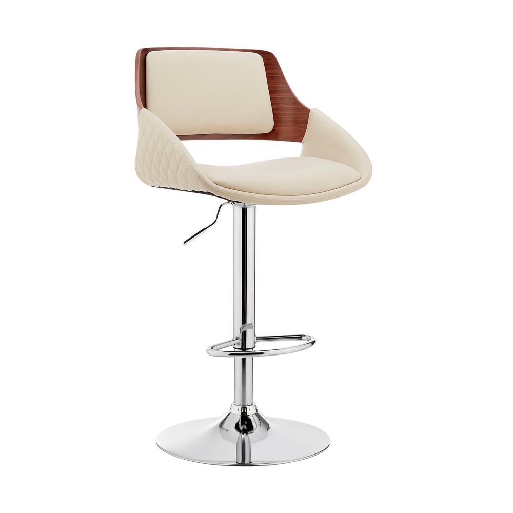 Adjustable Swivel Bar Stool with Cream Faux Leather and Chrome Base