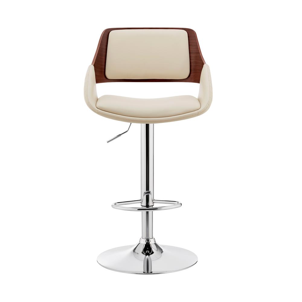 Adjustable Swivel Bar Stool with Cream Faux Leather and Chrome Base
