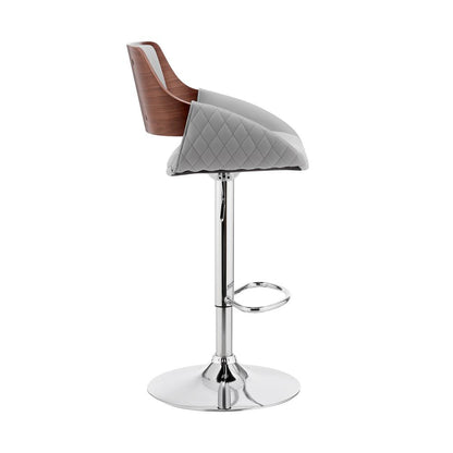 Adjustable Swivel Bar Stool in Gray Faux Leather and Chrome Finish