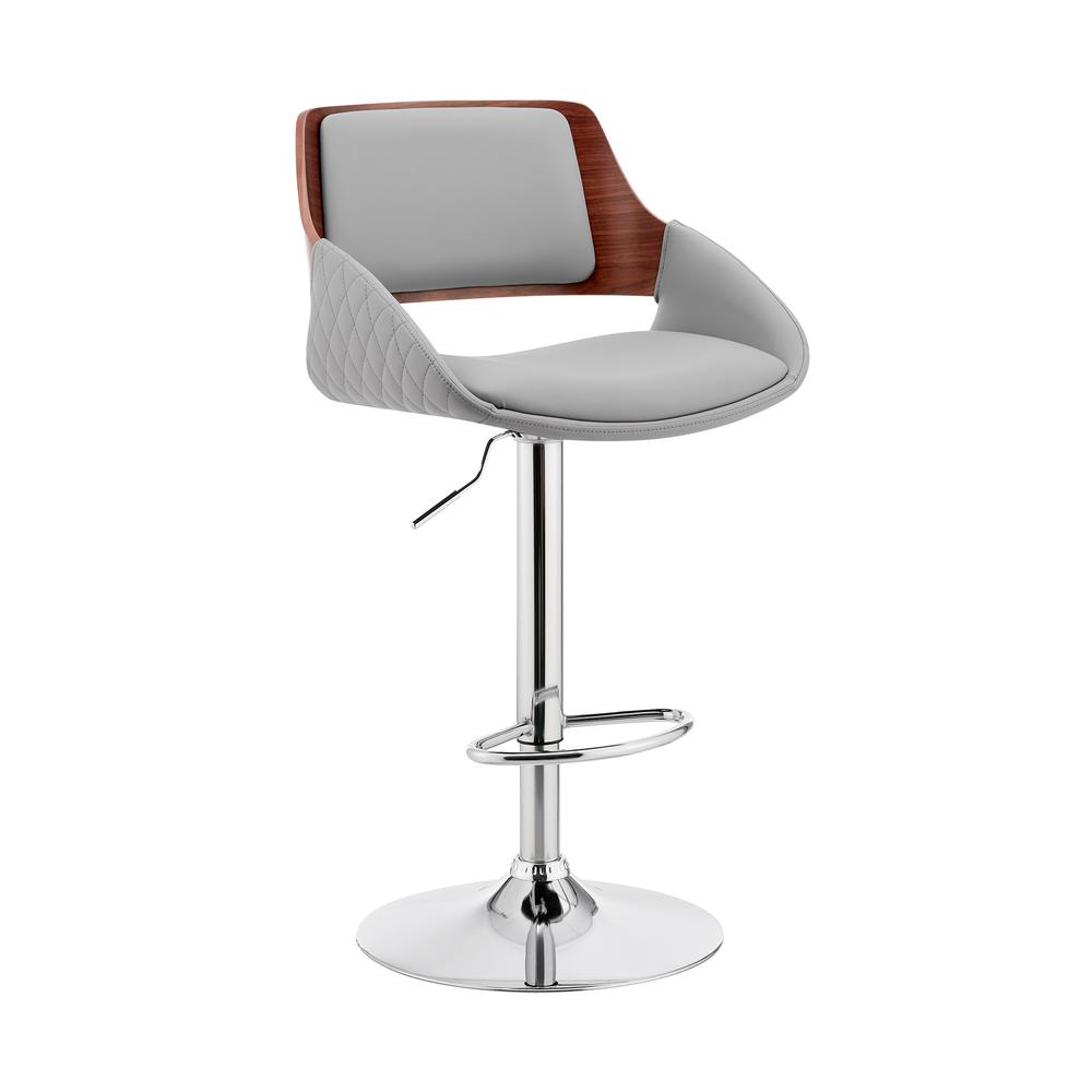 Adjustable Swivel Bar Stool in Gray Faux Leather and Chrome Finish
