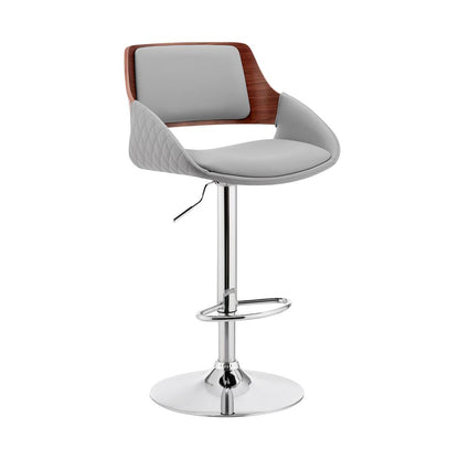 Adjustable Swivel Bar Stool in Gray Faux Leather and Chrome Finish