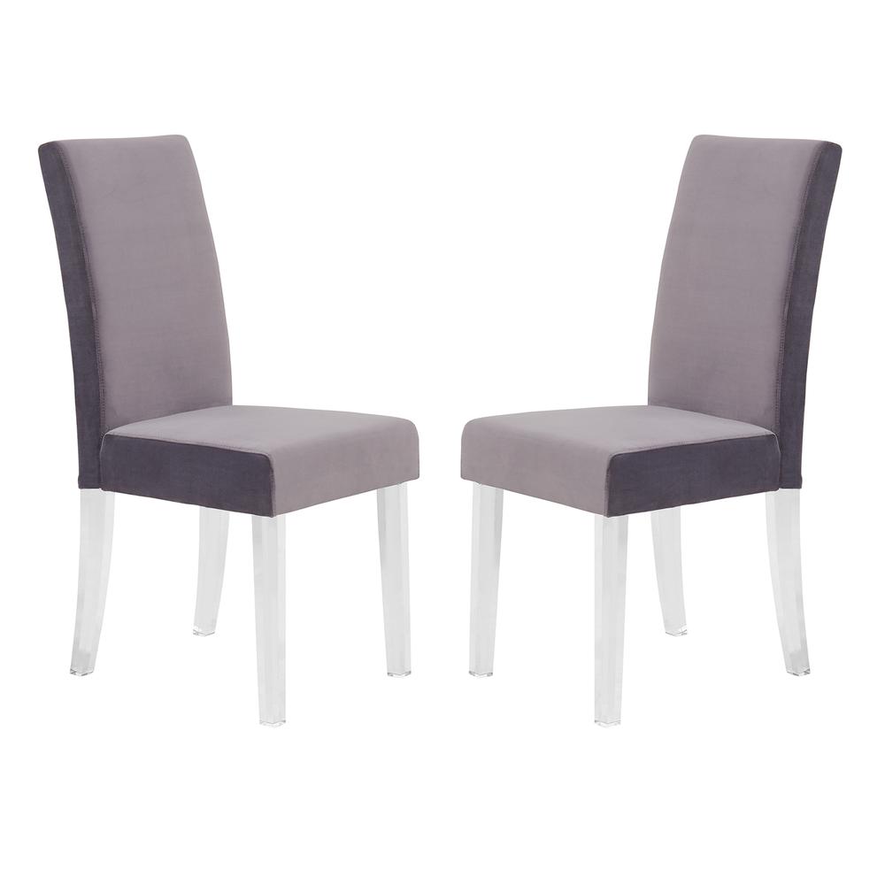Armen Living Dalia Modern and Contemporary Dining Chair in Gray Velvet with Acrylic Legs - Set of 2