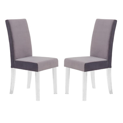 Armen Living Dalia Modern and Contemporary Dining Chair in Gray Velvet with Acrylic Legs - Set of 2