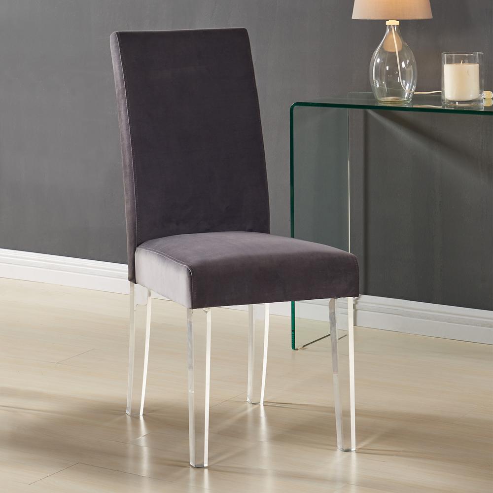 Armen Living Dalia Modern and Contemporary Dining Chair in Gray Velvet with Acrylic Legs - Set of 2