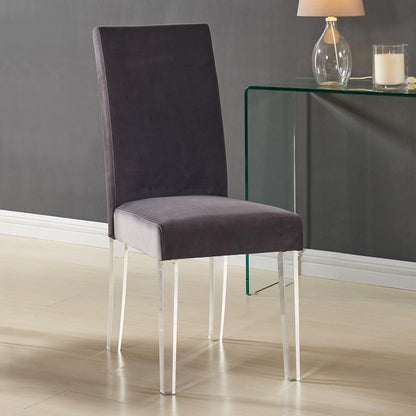 Armen Living Dalia Modern and Contemporary Dining Chair in Gray Velvet with Acrylic Legs - Set of 2