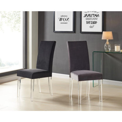 Armen Living Dalia Modern and Contemporary Dining Chair in Gray Velvet with Acrylic Legs - Set of 2