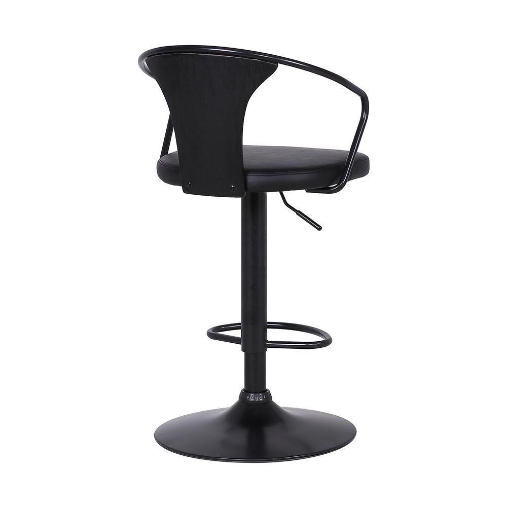 Eagle Contemporary Adjustable Barstool in Black Powder Coated Finish with Black Faux Leather and Black Brushed Wood Finish Back