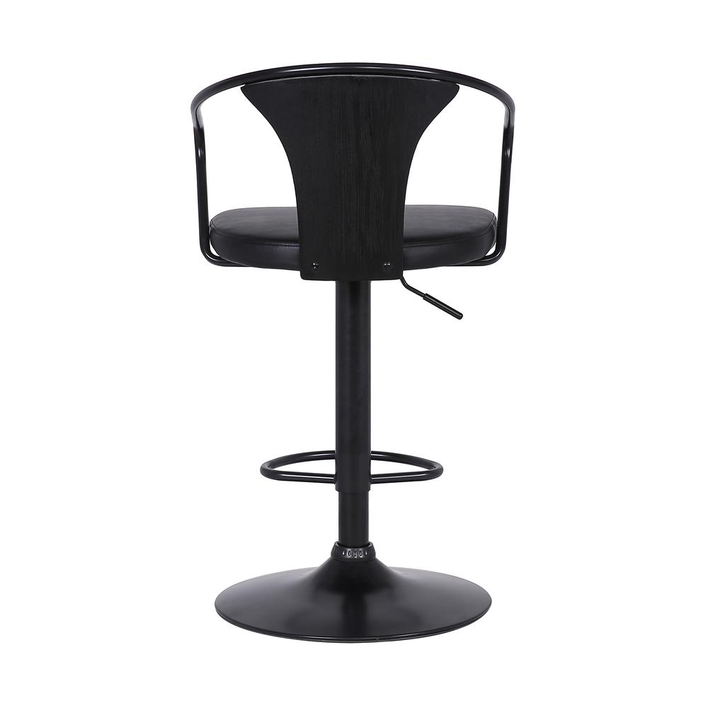 Eagle Contemporary Adjustable Barstool in Black Powder Coated Finish with Black Faux Leather and Black Brushed Wood Finish Back