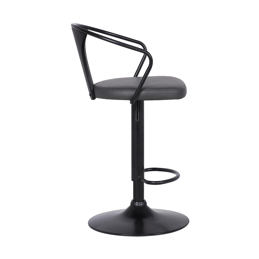 Eagle Contemporary Adjustable Barstool in Black Powder Coated Finish with Grey Faux Leather and Black Brushed Wood Finish Back