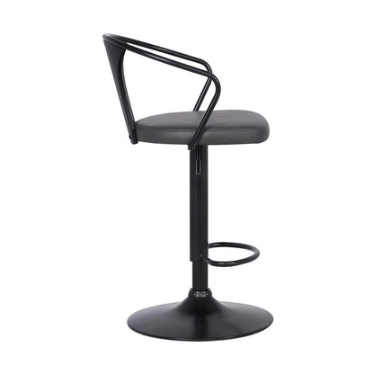 Eagle Contemporary Adjustable Barstool in Black Powder Coated Finish with Grey Faux Leather and Black Brushed Wood Finish Back