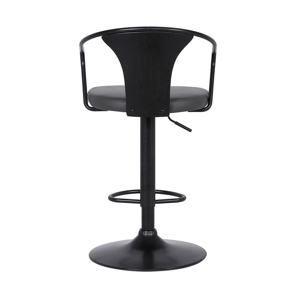 Eagle Contemporary Adjustable Barstool in Black Powder Coated Finish with Grey Faux Leather and Black Brushed Wood Finish Back